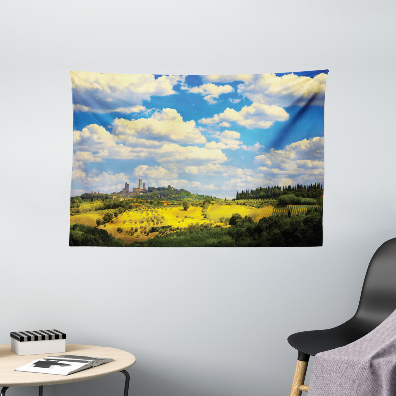 Historic Village Scenery Wide Tapestry