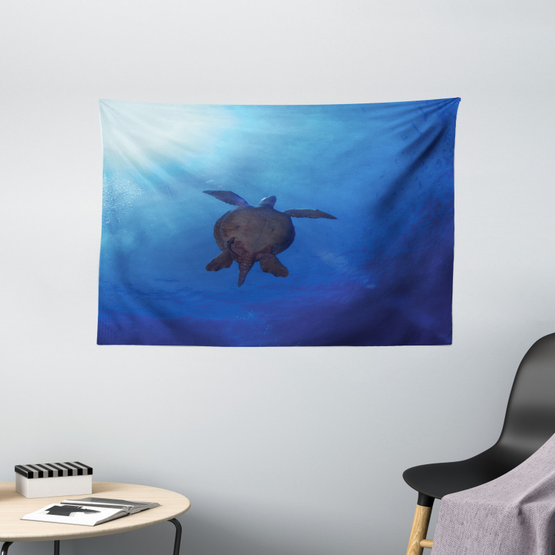 Sea Turtle in Deep Sea Wide Tapestry