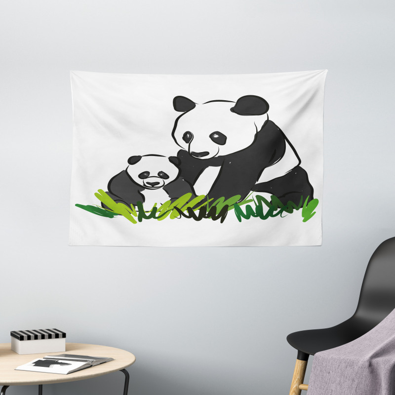 Panda Bear Family Bambu Wide Tapestry