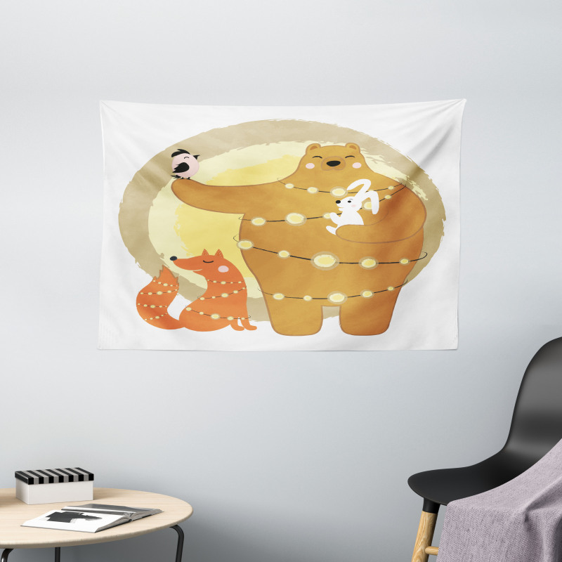 Friends Rabbit Bird Fox Wide Tapestry