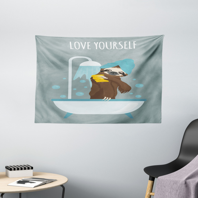 Bathing Lazy Animal Wide Tapestry