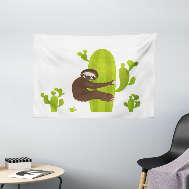 Lazy Hugging Cactus Wide Tapestry