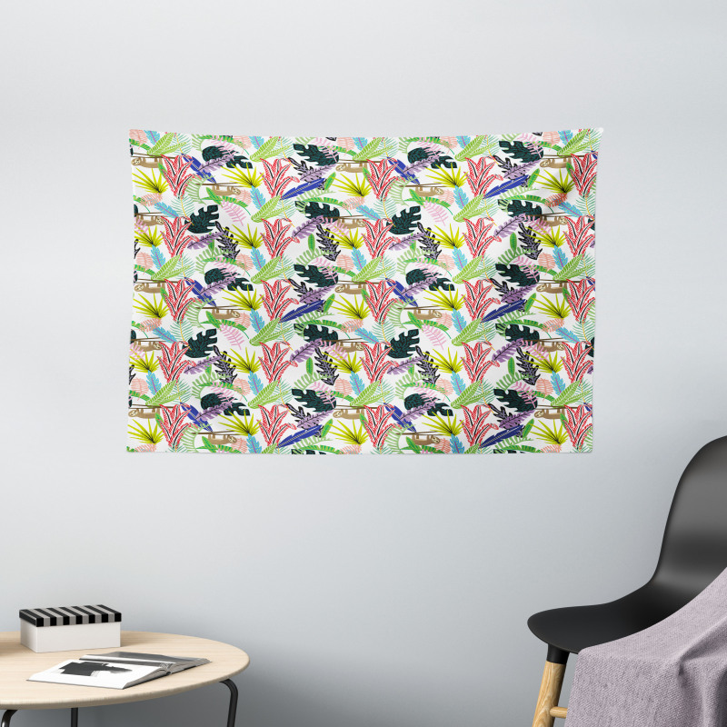 Monstera Leaves Graphic Wide Tapestry