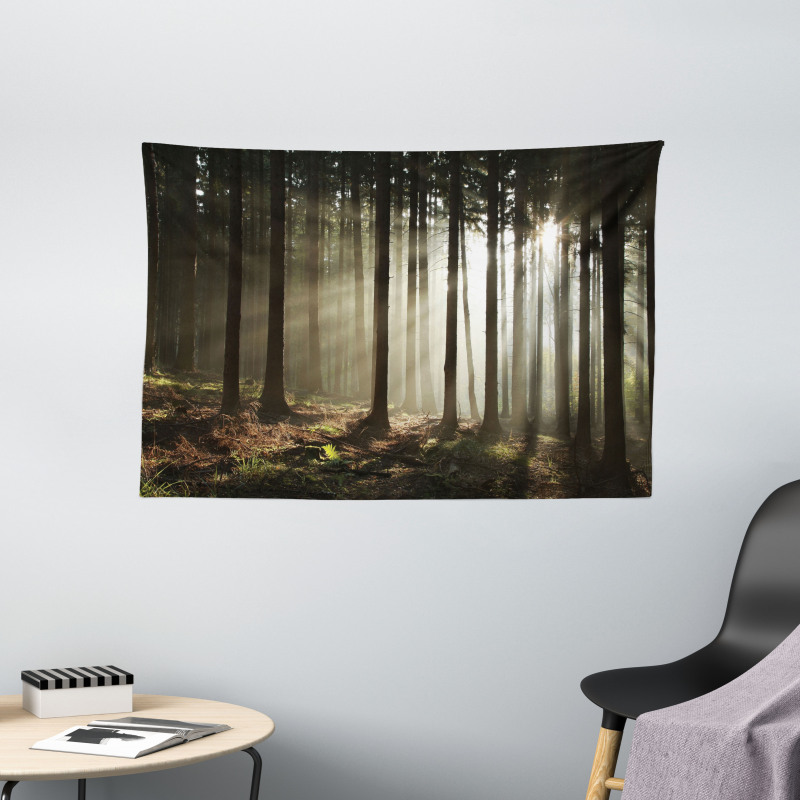 Morning Forest Scenery Wide Tapestry