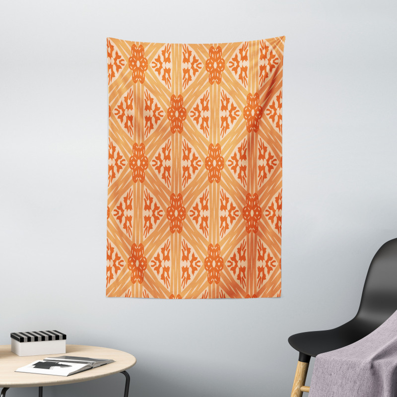 Floral Detailed Lines Grid Tapestry