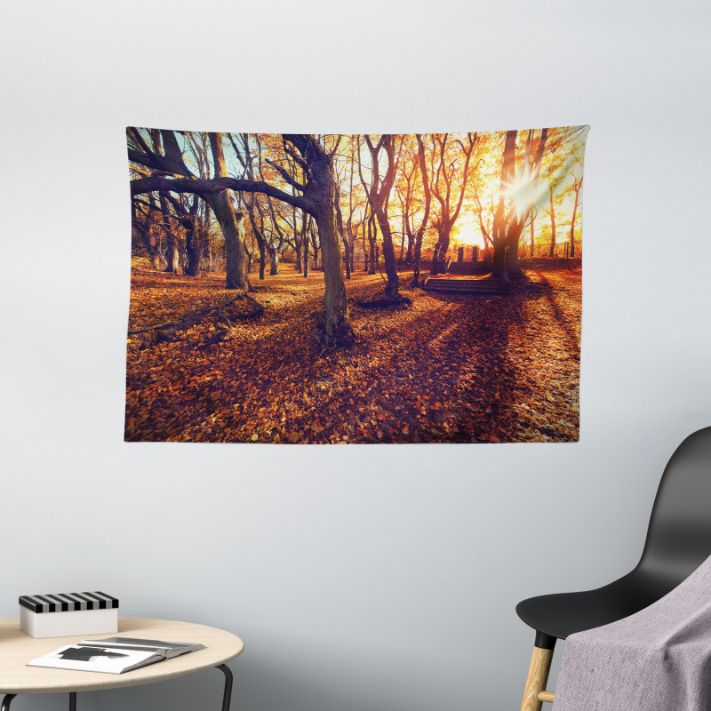 Sunset Forest Trees Wide Tapestry