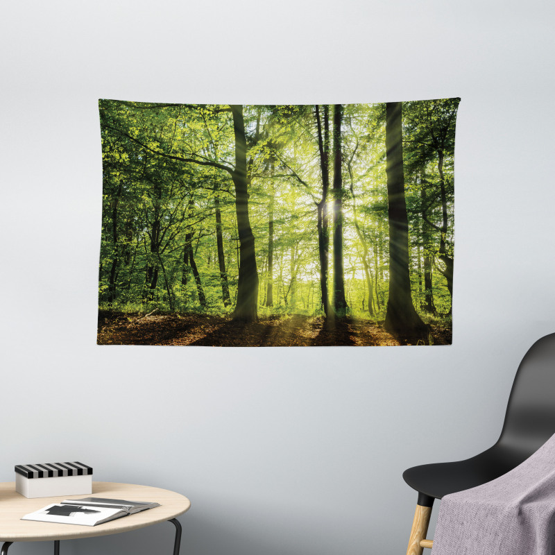 Sunny Forest Springtime Wide Tapestry