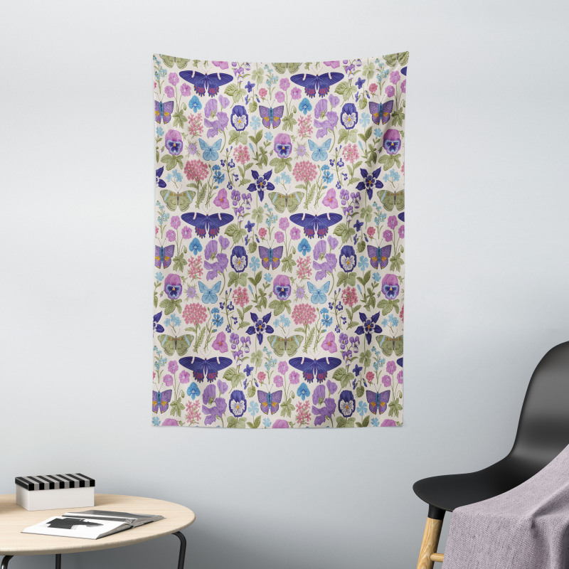 Butterfly Pansy Flower Leaf Tapestry