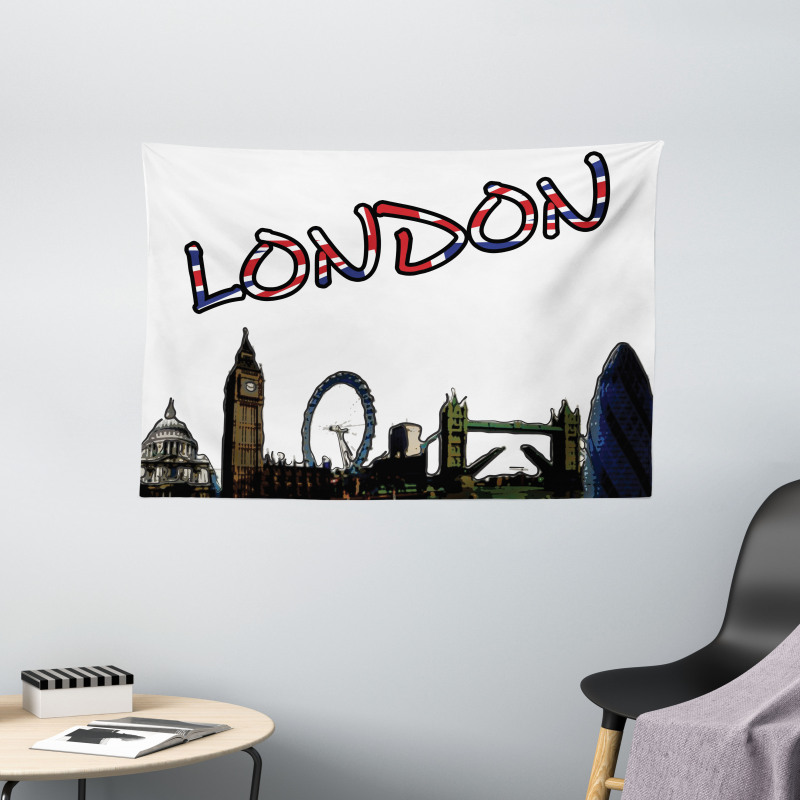London Tower Cartoon Wide Tapestry