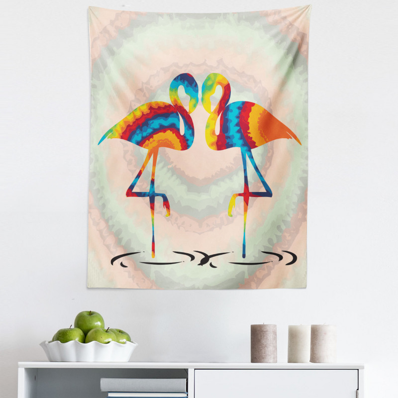 Sevgililer Günü Mikrofiber Duvar Halısı Gökkuşağı Flamingolar