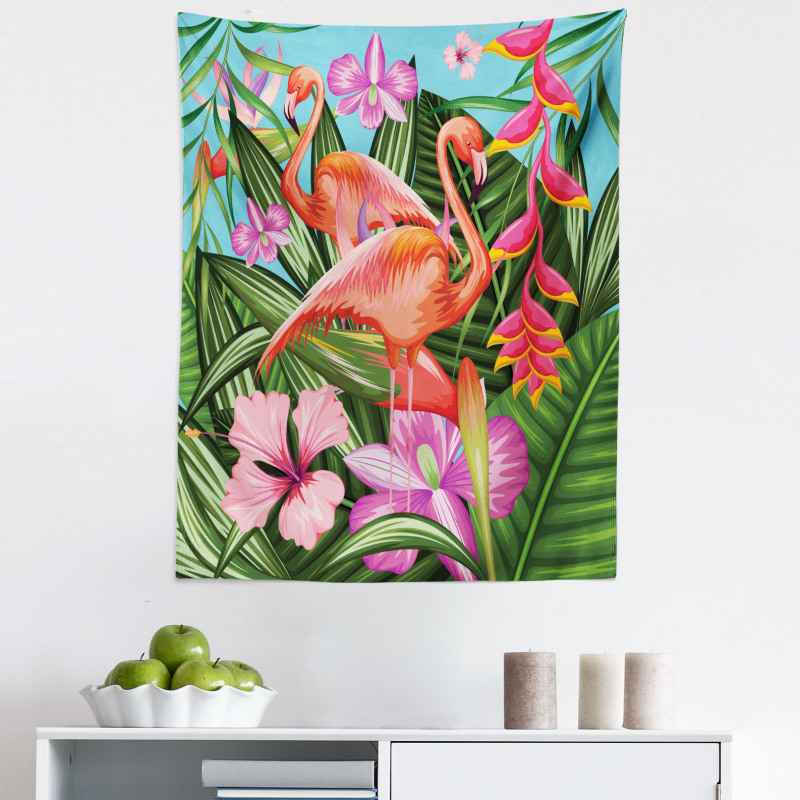 Hayvan Deseni Mikrofiber Duvar Halısı Çiçekler ve Flamingo
