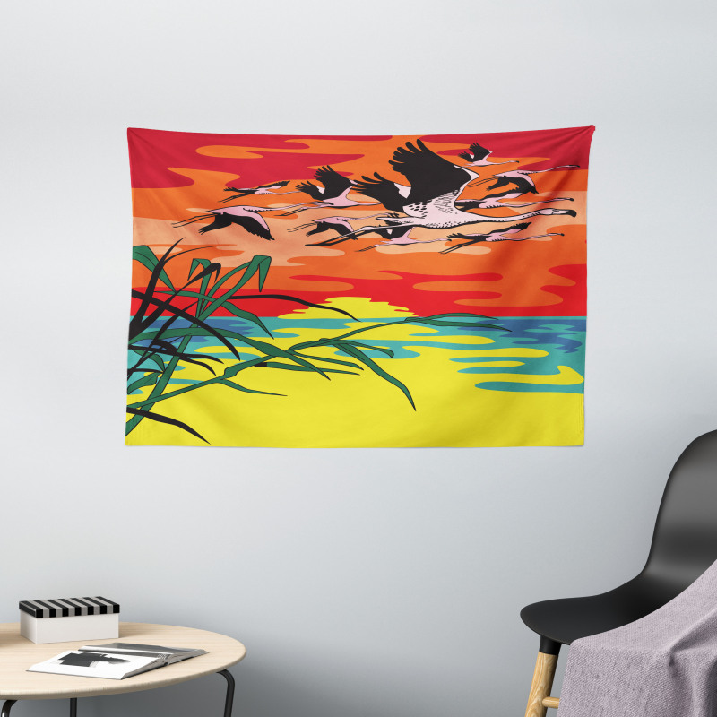 Birds in the Air Art Wide Tapestry