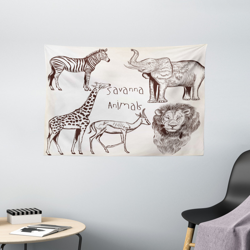 Wild Lion Zebras Wide Tapestry