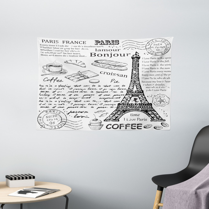 Bonjour Croissan Coffee Wide Tapestry