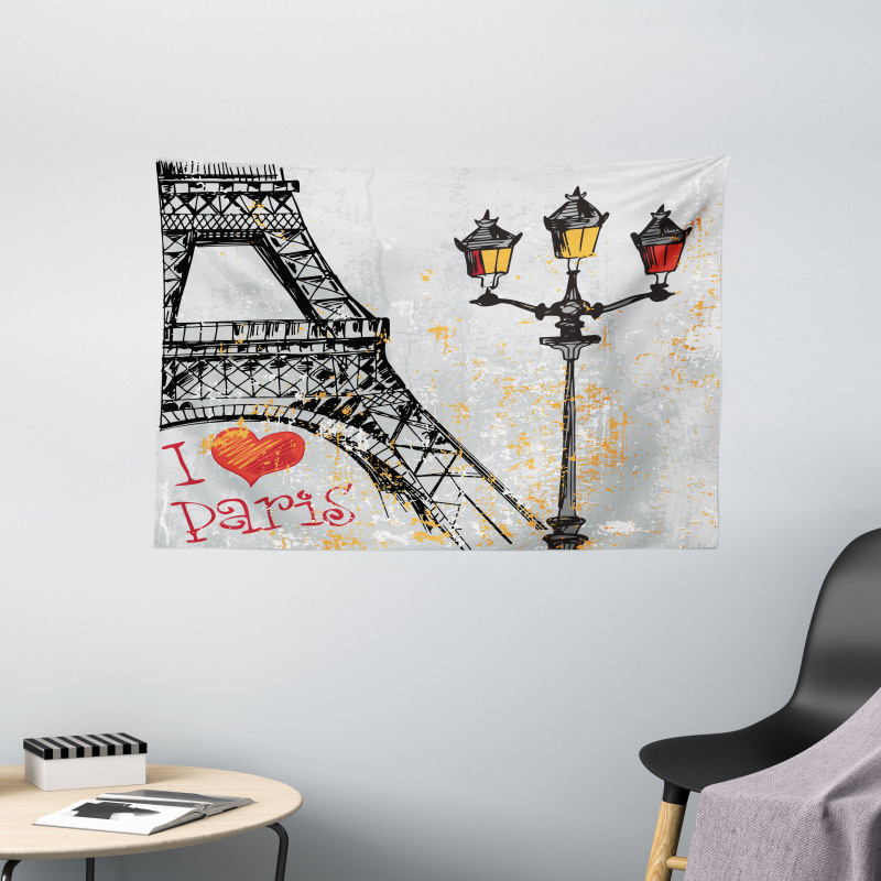 Grunge Eiffel Europe Wide Tapestry