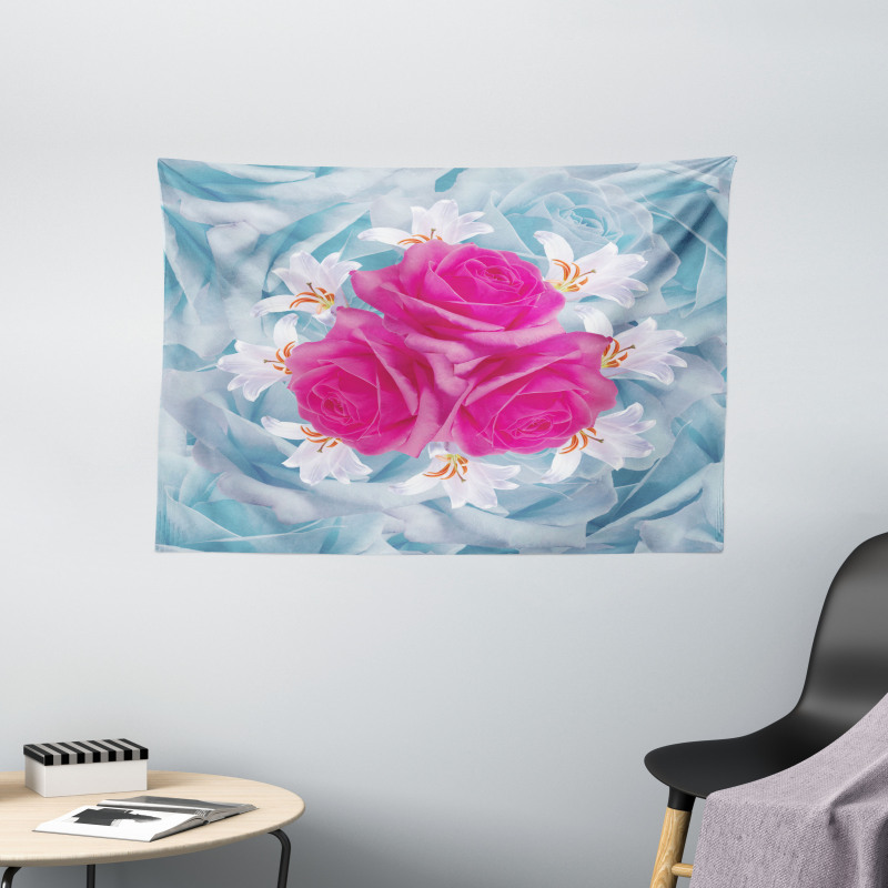 Graphic Roses and Lilies Wide Tapestry