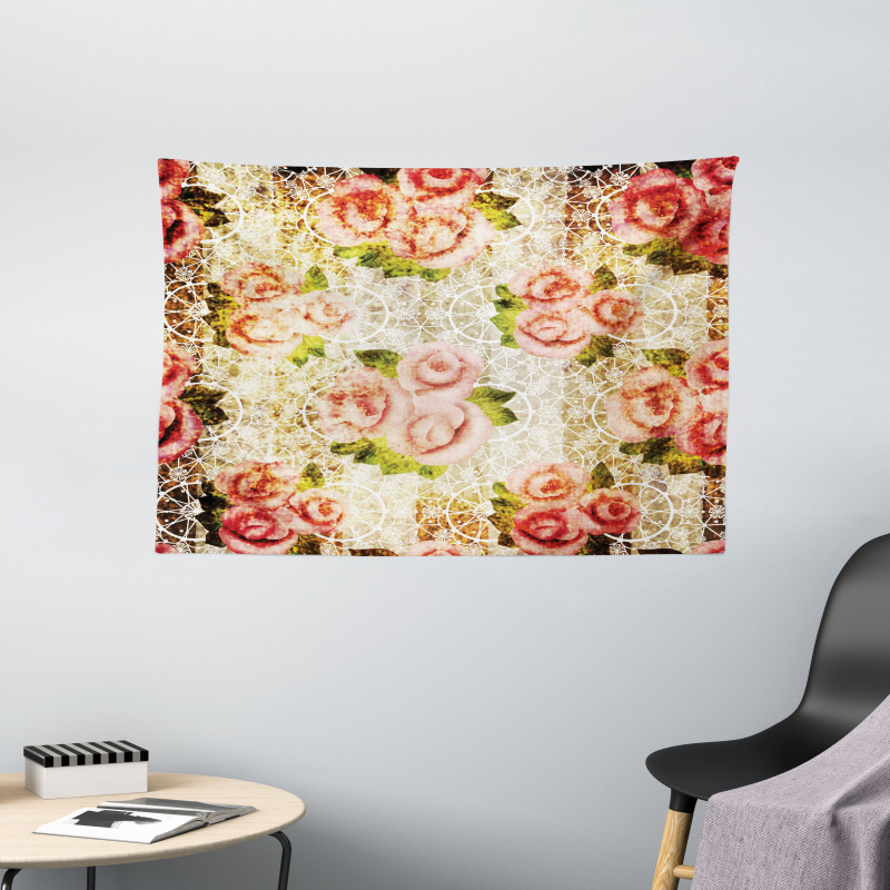 Psychedelic Floral Motif Wide Tapestry