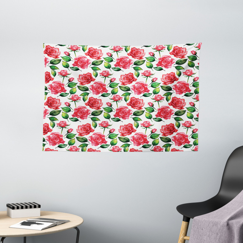 Watercolor Fresh Blossoms Wide Tapestry