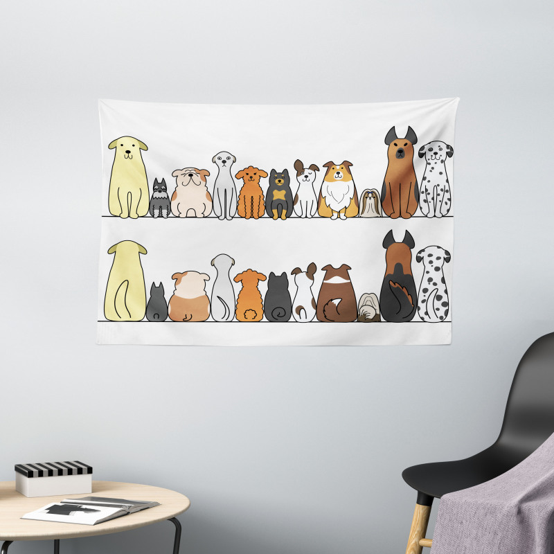 Dog Family in a Row Wide Tapestry