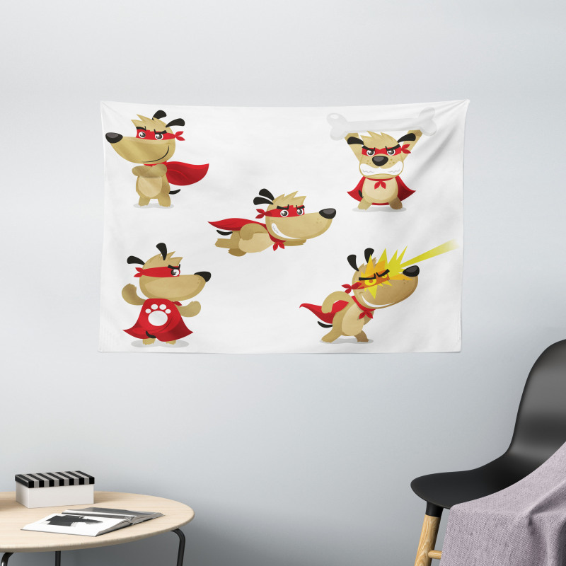 Superhero Puppy with Paw Wide Tapestry