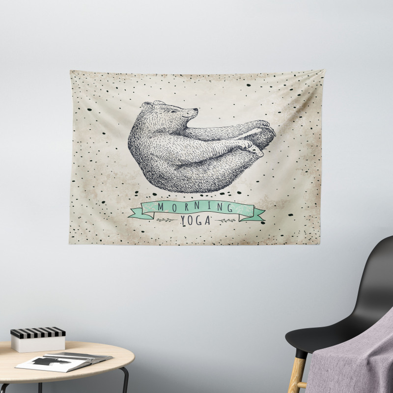 Meditating Bear Calm Life Wide Tapestry