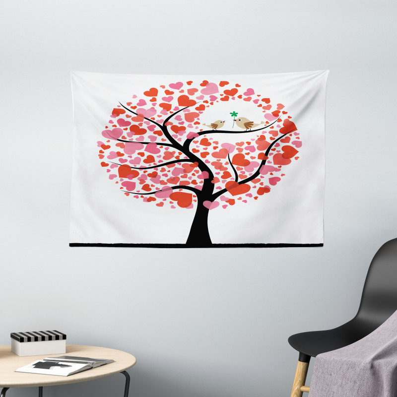 Nature Flirting Birds Wide Tapestry