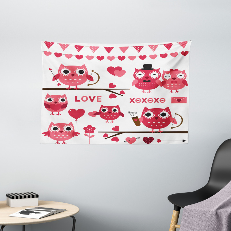 Romantic Owls Arrows Wide Tapestry