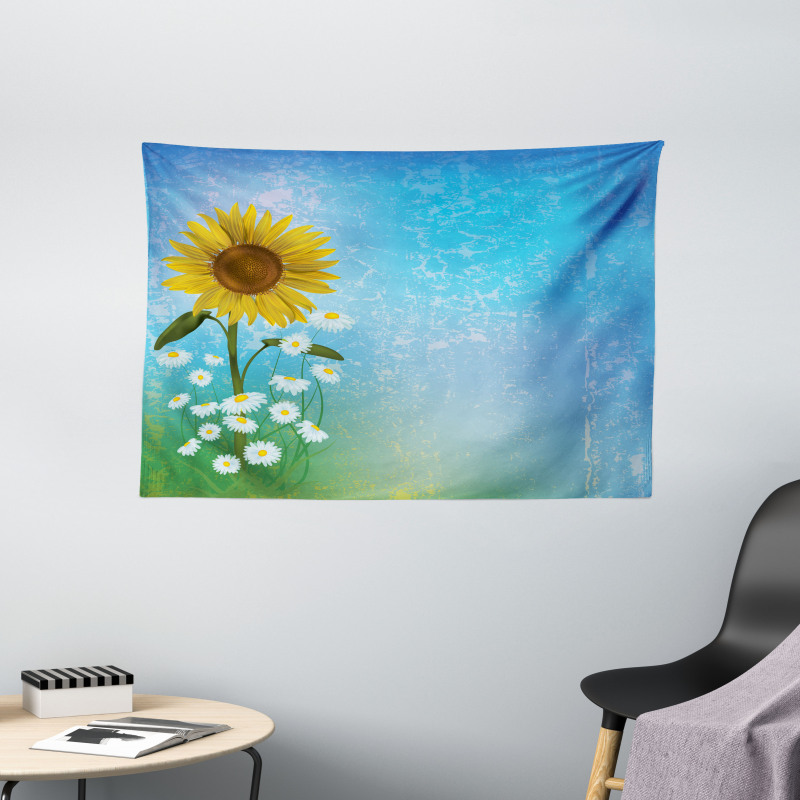 Sunflowers Chamomiles Wide Tapestry