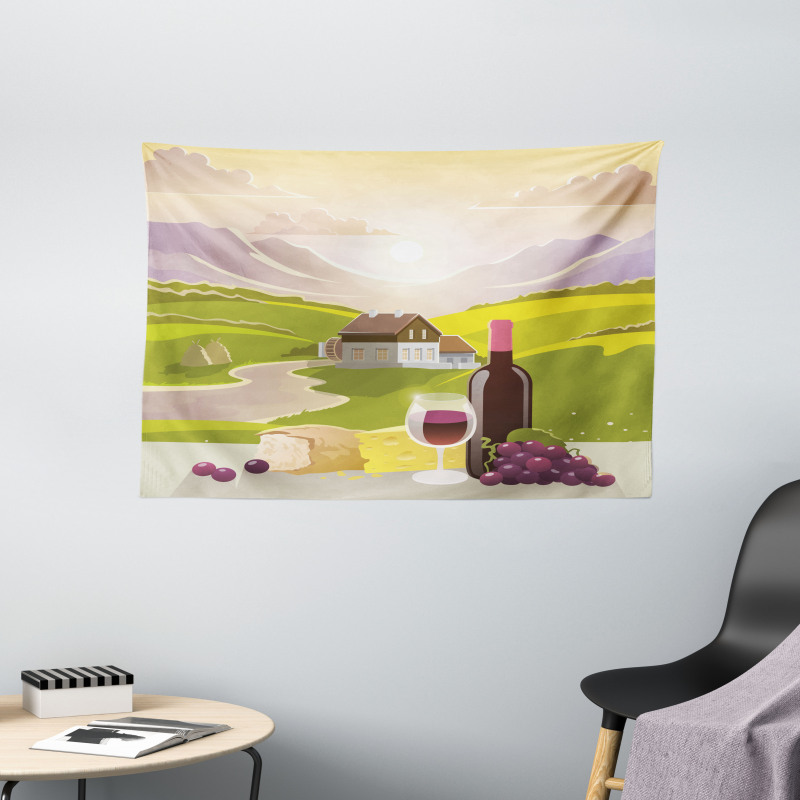 French Countryside Scene Wide Tapestry