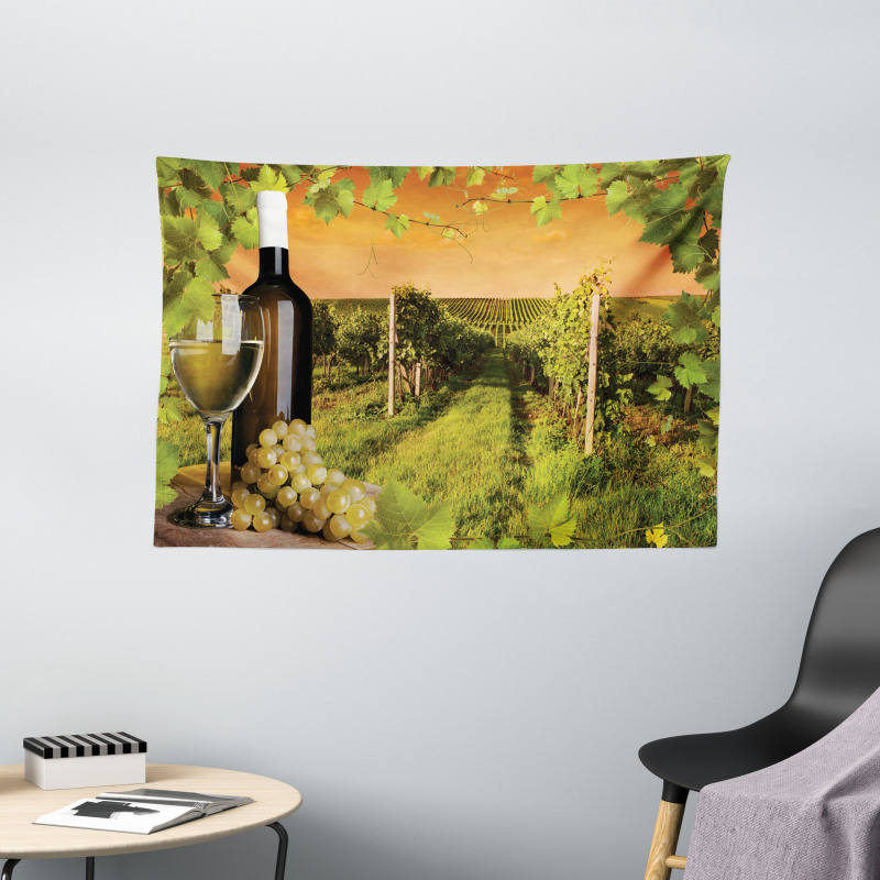 Bottle Grapes Sunset Wide Tapestry