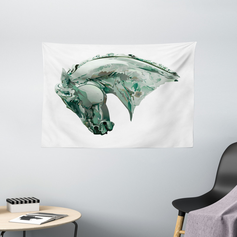 Green Stain Horse Head Wide Tapestry