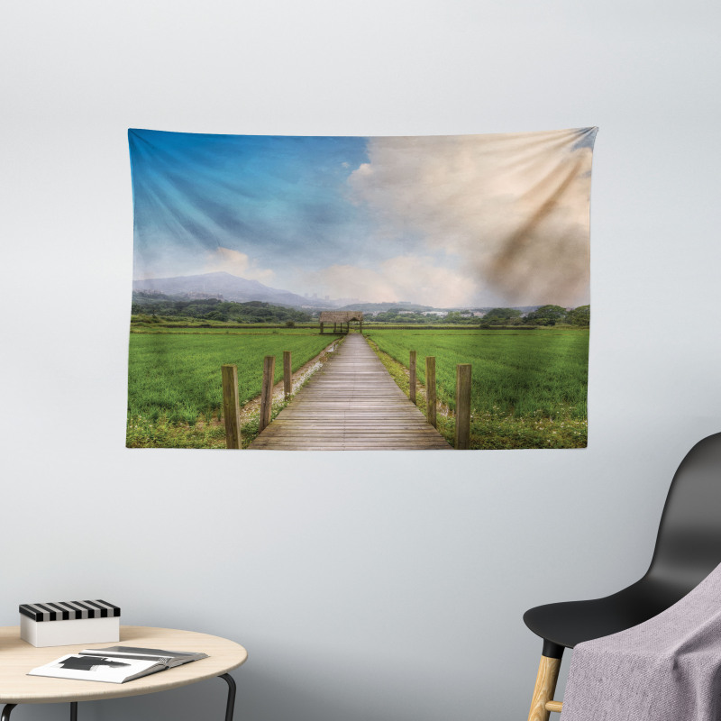 Wooden Rural Path Wide Tapestry