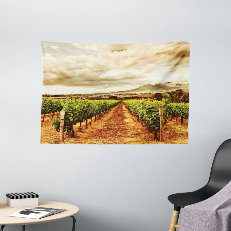 Cloudy Vineyard in Fall Wide Tapestry