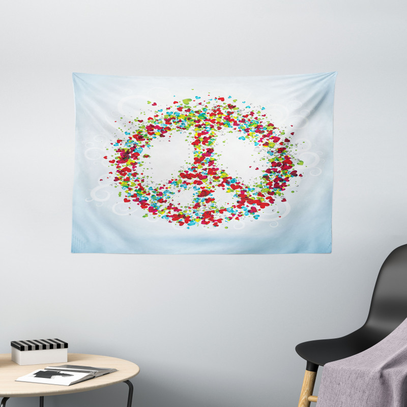 Peace Sign with Hearts Wide Tapestry