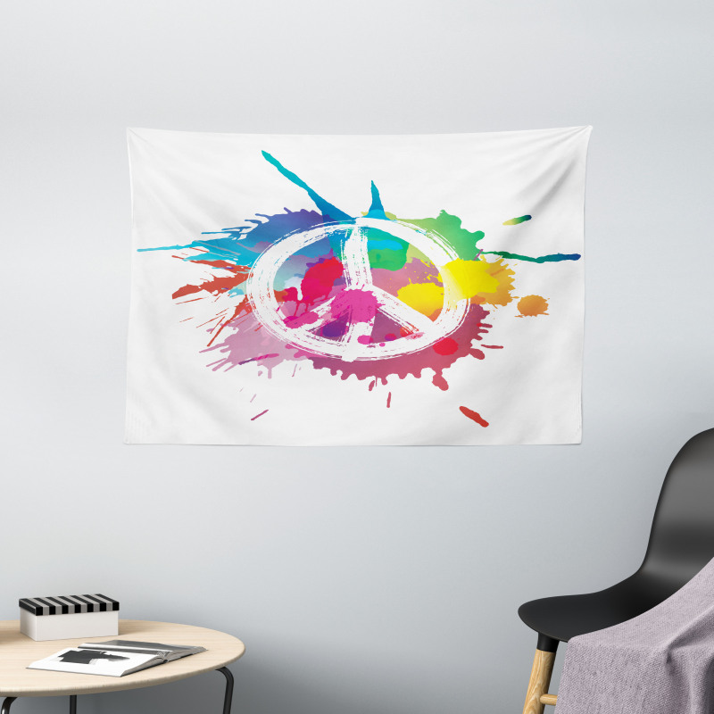 Grunge Pacifism Theme Wide Tapestry