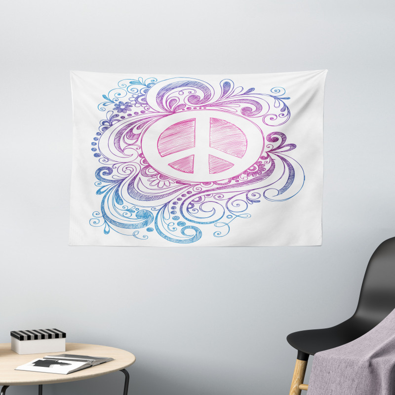 Peace Sign and Swirls Wide Tapestry