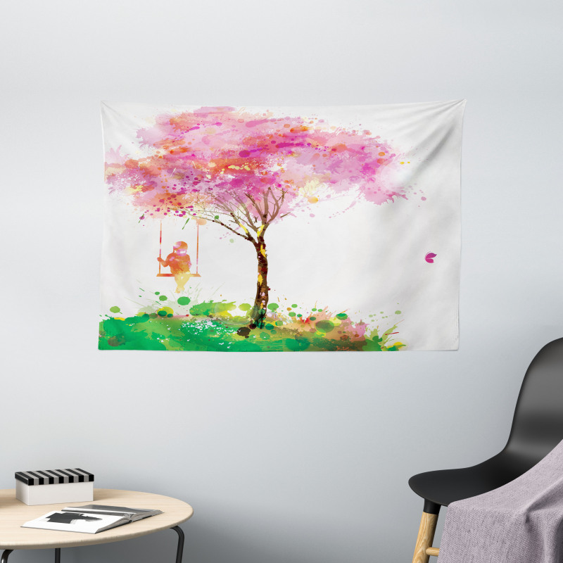 Spring Blossoming Tree Wide Tapestry