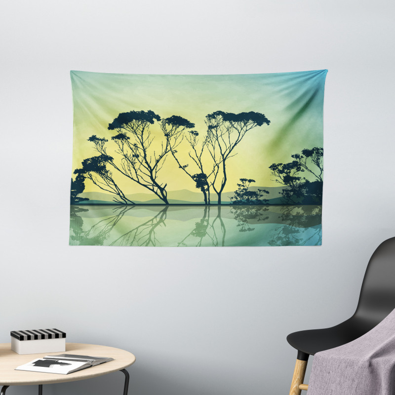 Tree Silhouettes Scenic Wide Tapestry