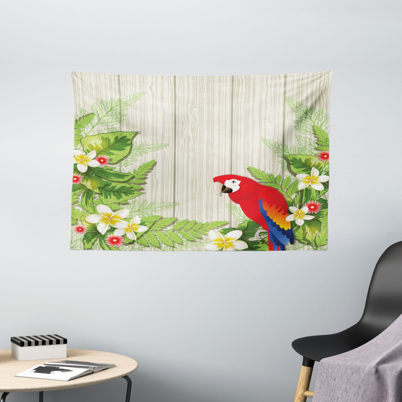 Flowers Parrot Wide Tapestry