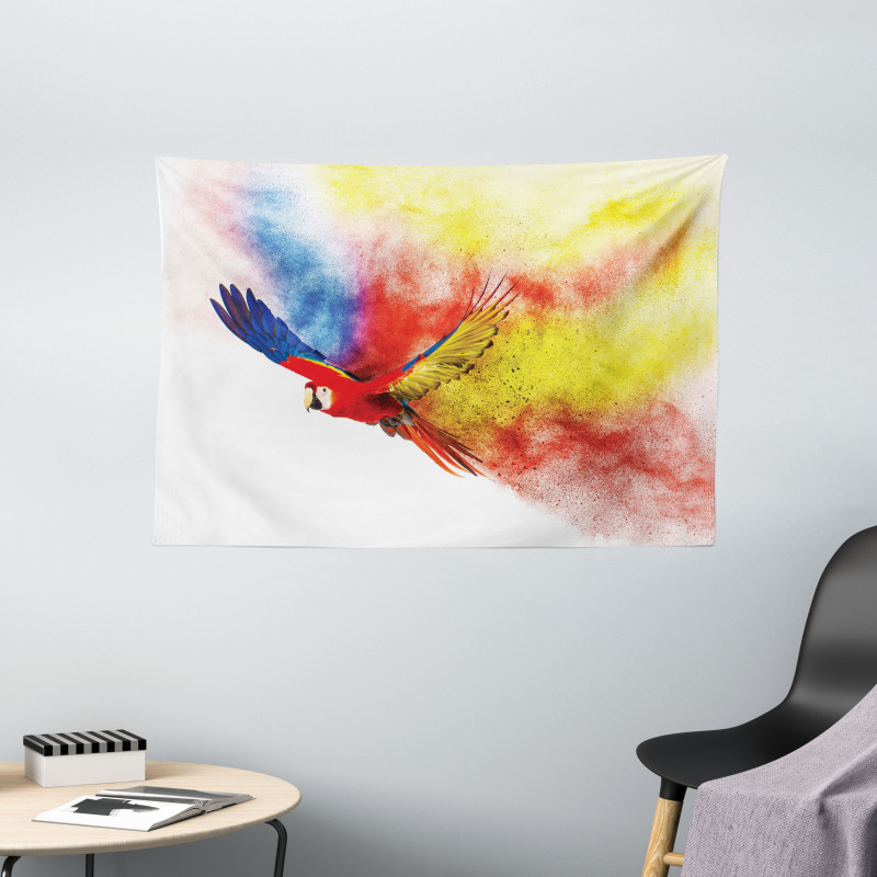 Parrot with Feathers Wide Tapestry