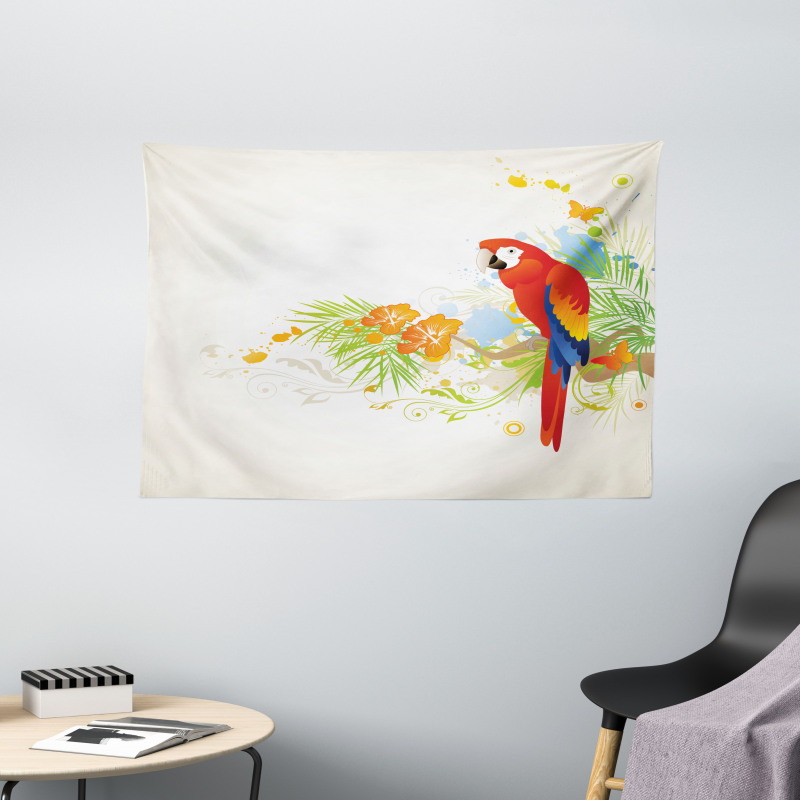 Parrot Tree Branch Flora Wide Tapestry