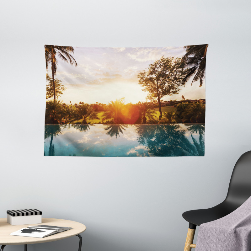 Swimming Pool Sunset Wide Tapestry