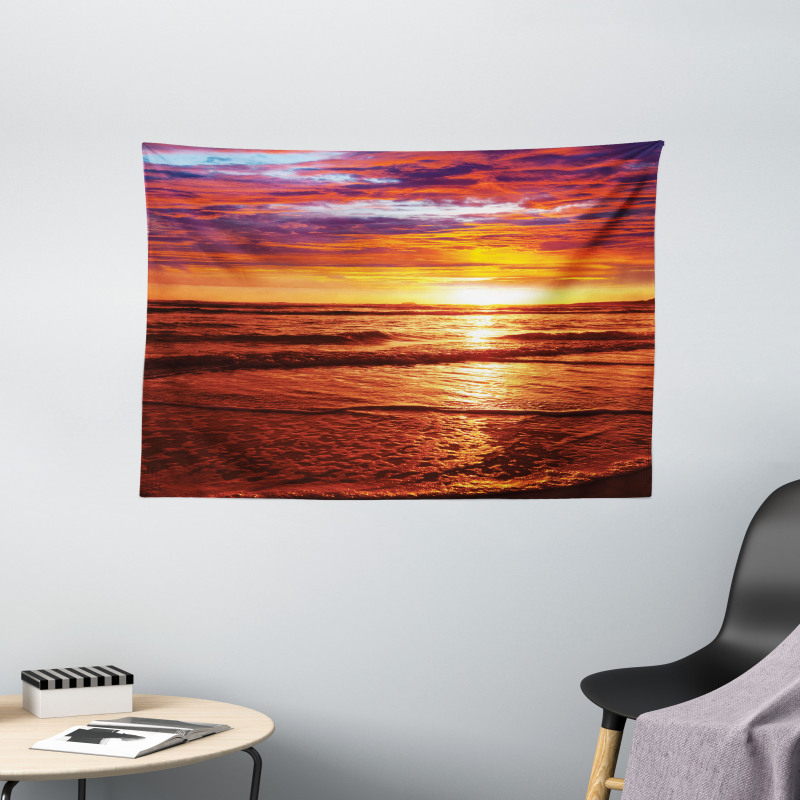 Sea Sunset Twilight Wide Tapestry