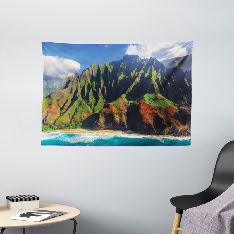Mountain Ocean Clouds Wide Tapestry