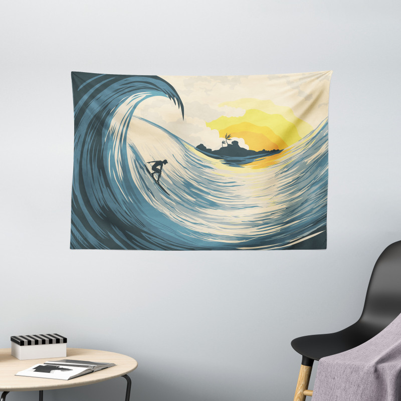 Cloudy Tropical Island Wide Tapestry