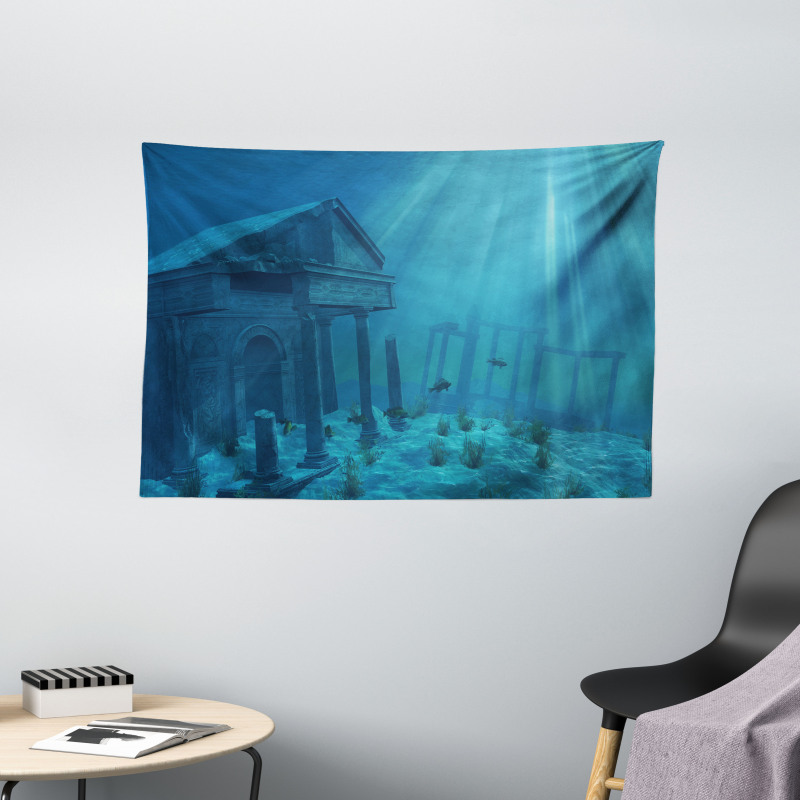 Sun Rays over Ruins Sea Wide Tapestry