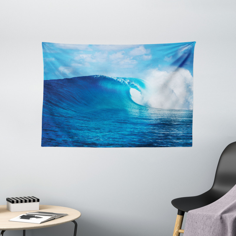 Cloudy Summer Sky Wavy Wide Tapestry