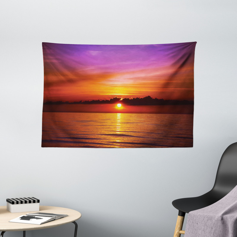 Colorful Beach Sunset Wide Tapestry