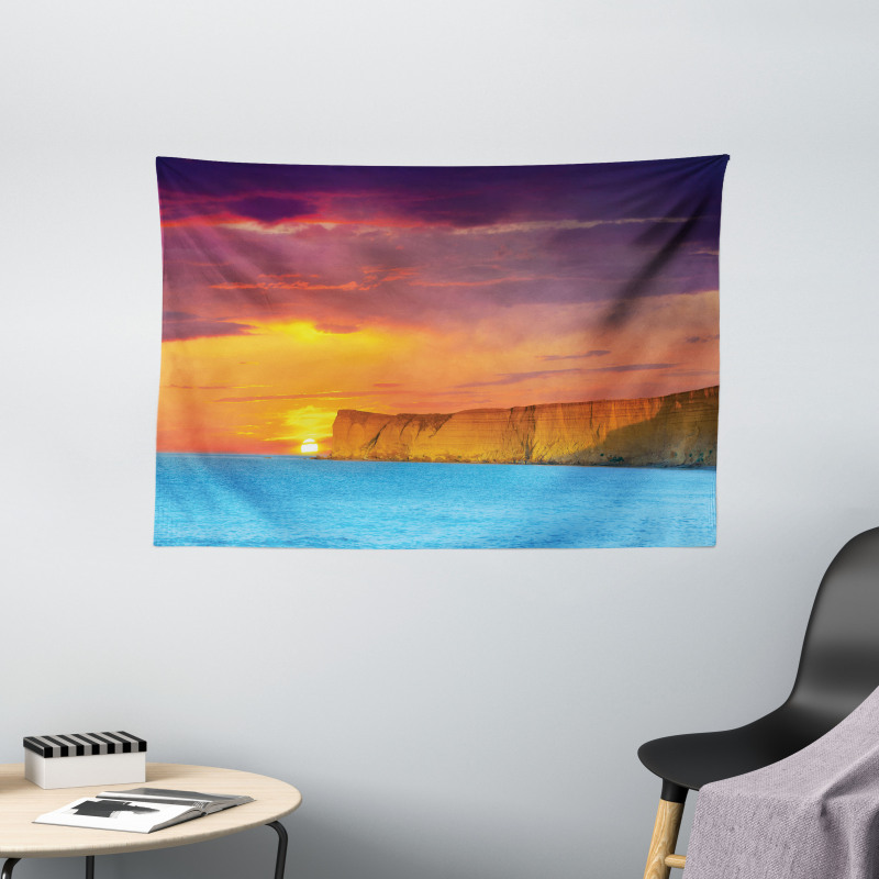 Sea Sunset with Cliffs Wide Tapestry