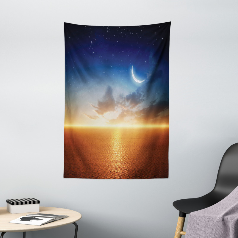 Sunset Sky Moon Stars Tapestry